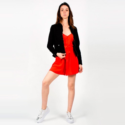 VESTIDO BOTONES PLATICOS ROJO , L